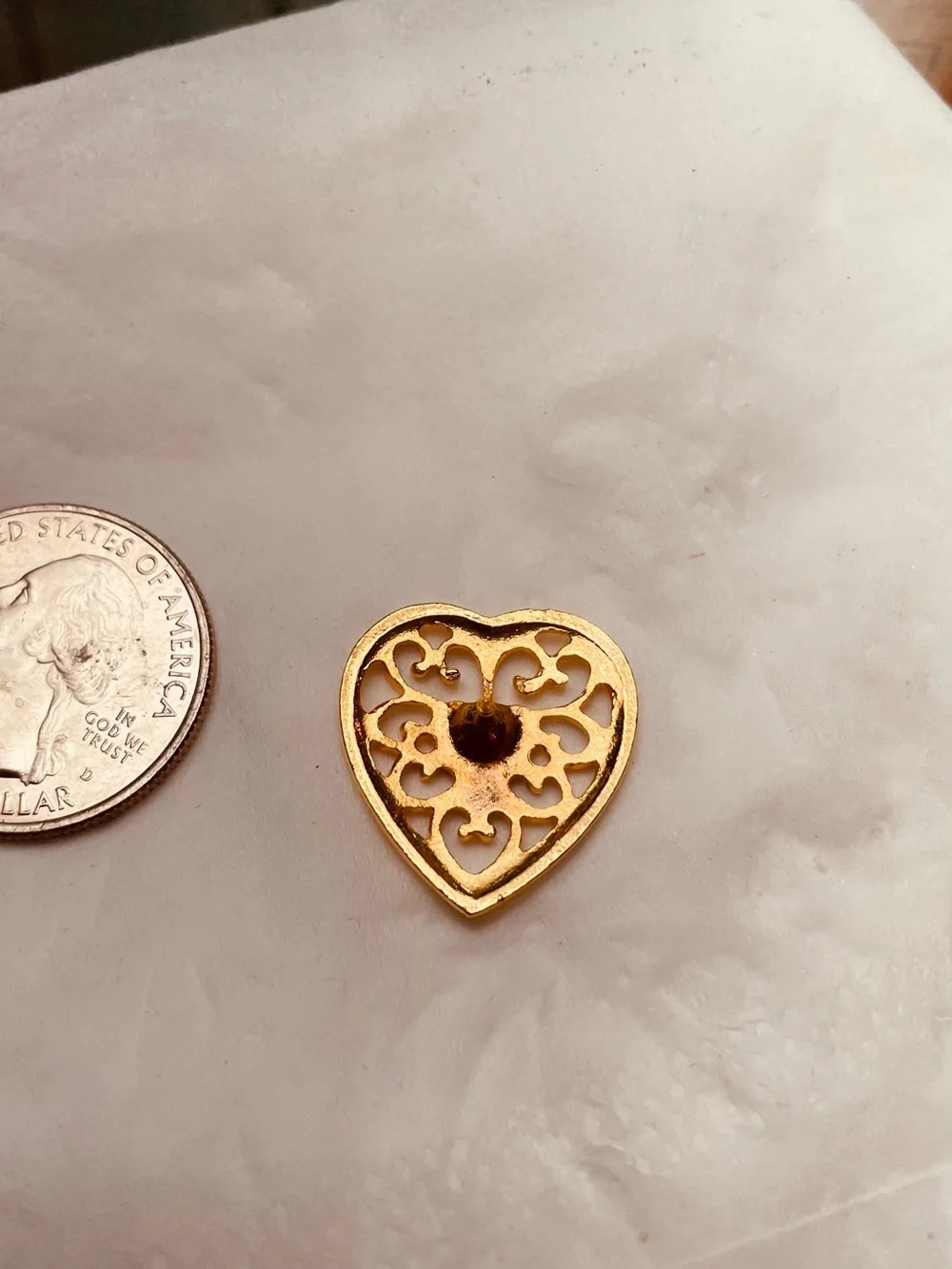 Gold Heart Filigree Tac Pin with Pink Crystal Accent